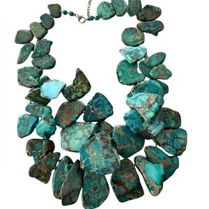 Tropical Ocean Blue Double Strand Bib Necklace Key West